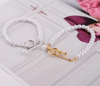 Trendy han edition celebrity s umelá imitácia perly náramok sladkovodné perlou bielej farby, darček pre ženy