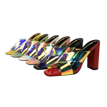 Candy farby kožené sandále ženy hrubé podpätky elegantné topánky extrémne vysokým podpätkom papuče blok päty topánky autor snímky modis