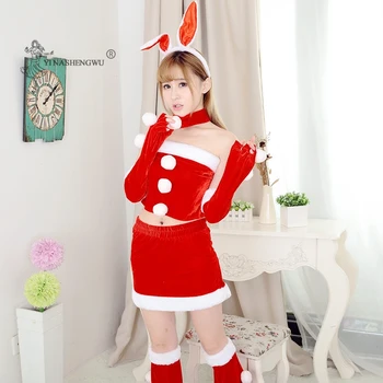 Ženy Vianočné Rabbit Ears Vianočné Šaty, Sexy Cosplay Kostýmy Ženy Večer Party Oblečenie V Zime Teplé Šaty