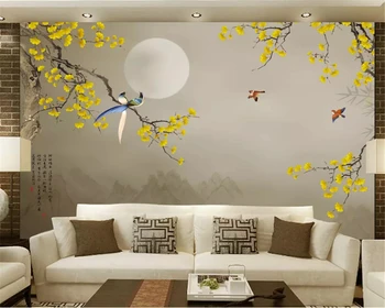 Beibehang Prispôsobené nová Čínska ručne maľované kvety a vtáky atrament krajiny soft pack jemný zelený abstraktných de parede 3d tapety