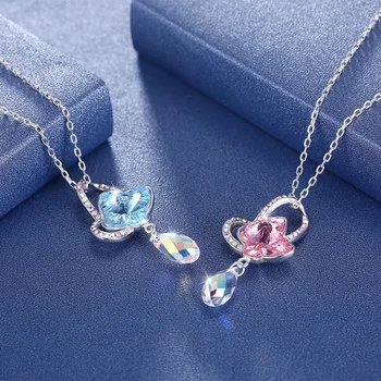 INALIS 925 sterling silver žena pozastavenie prívesok na krk diamond motýľ crystal náhrdelník darčeky pre ženy šperky dievča