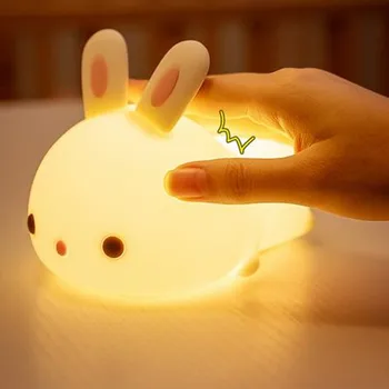 LED Nočné Osvetlenie, Nabíjateľná Farebný Dotykový Snímač Králik Diaľkové Ovládanie Silikónové Bunny Lampa spálňa decor Pre Deti darček