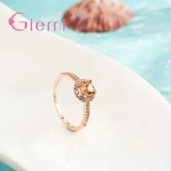 Spevnené Super Lesklé Crystal Cubic Zirconia Najvyššej Kvality Rose Gold Color Prst Krúžky Jednoduchý Štýl Šperky Pre Ženy Bijoux