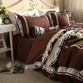 Luxusné vyšívané posteľné prádlo nastaviť Európsky štýl čipky prehrabať perinu vrások posteľ list kávy prehoz cez posteľ bavlnená posteľná bielizeň