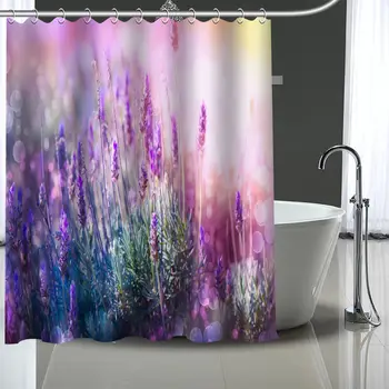 Vlastné levanduľový Sprchový Záves Polyester Kúpeľňa Nepremokavé S Plastovými Háčikmi Sprchový Záves Viac Veľkosť